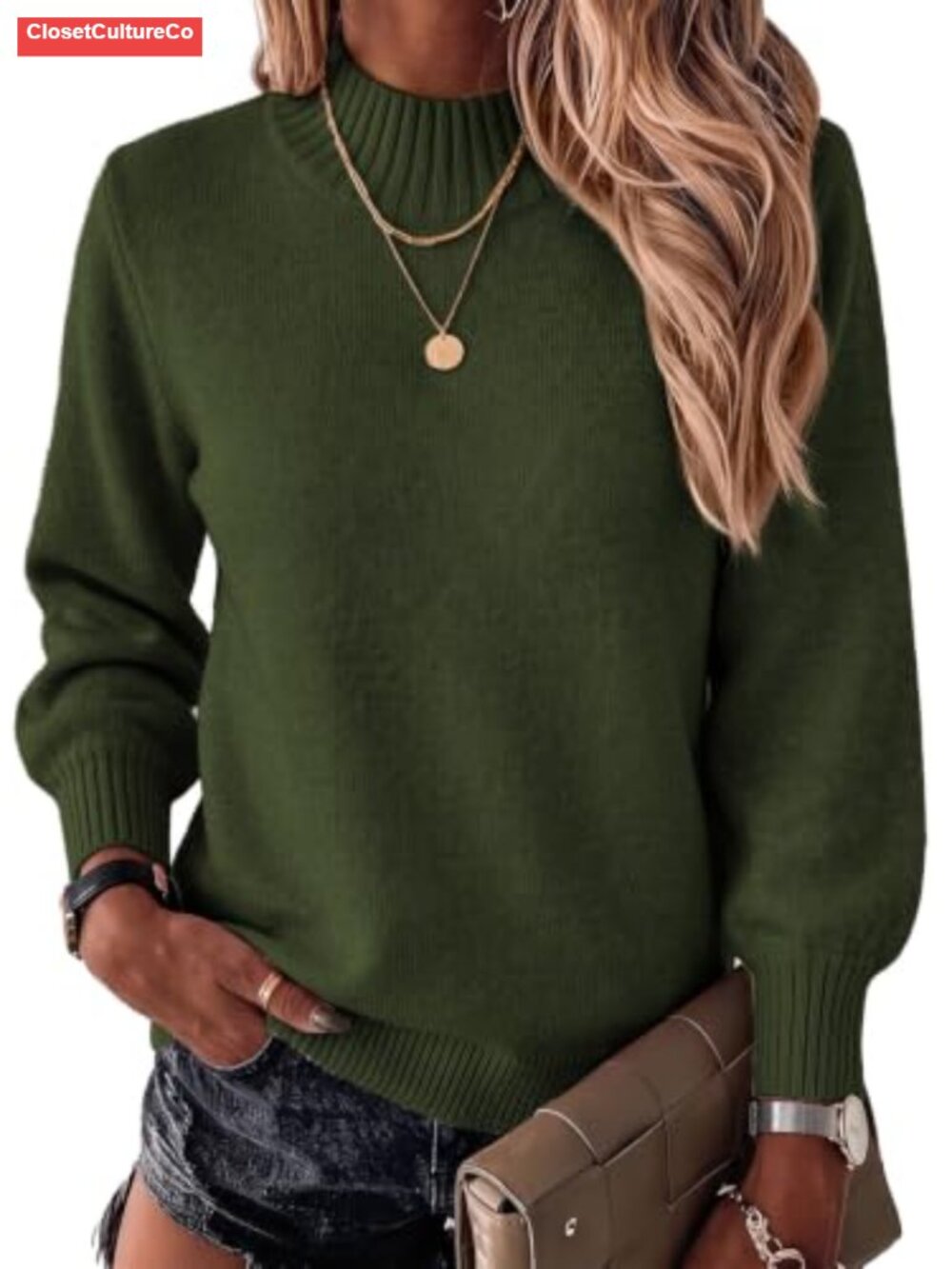 Mock Neck Knit Pullover Sweater Long Sleeve Casual Top